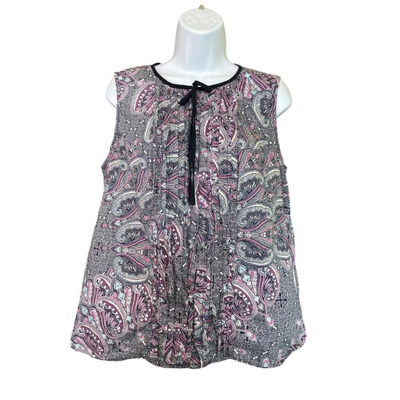 Tommy Hilfiger Tops - Tommy Hilfiger Womens Sleeveless Tuxedo Blouse L Purple Paisley Cottagecore